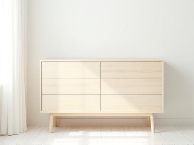 Meuble de rangement scandinave en bois clair avec pieds inclinés